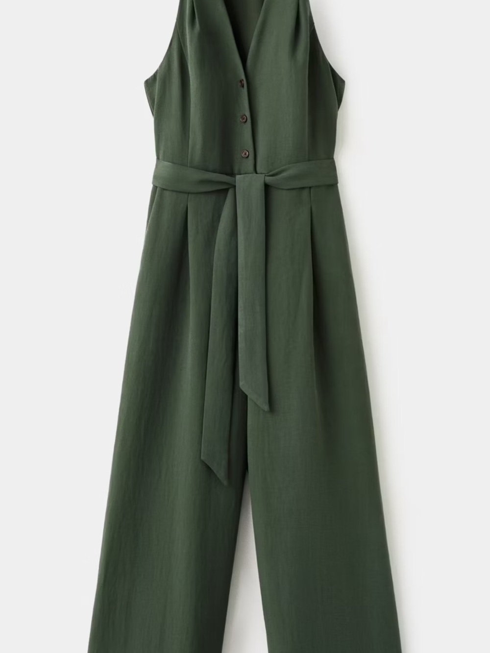 Mango Sleeveless V-Neck Belted Jumpsuit in Dark Green, Small